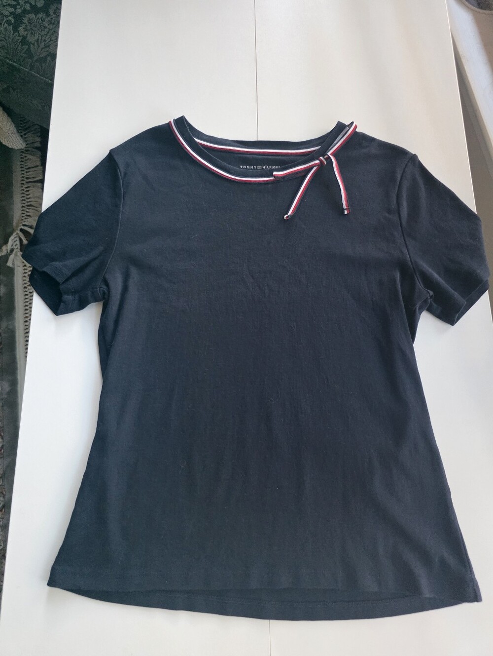 100% Cotton Tommy Hilfiger Navy Bow Neck T-Shirt